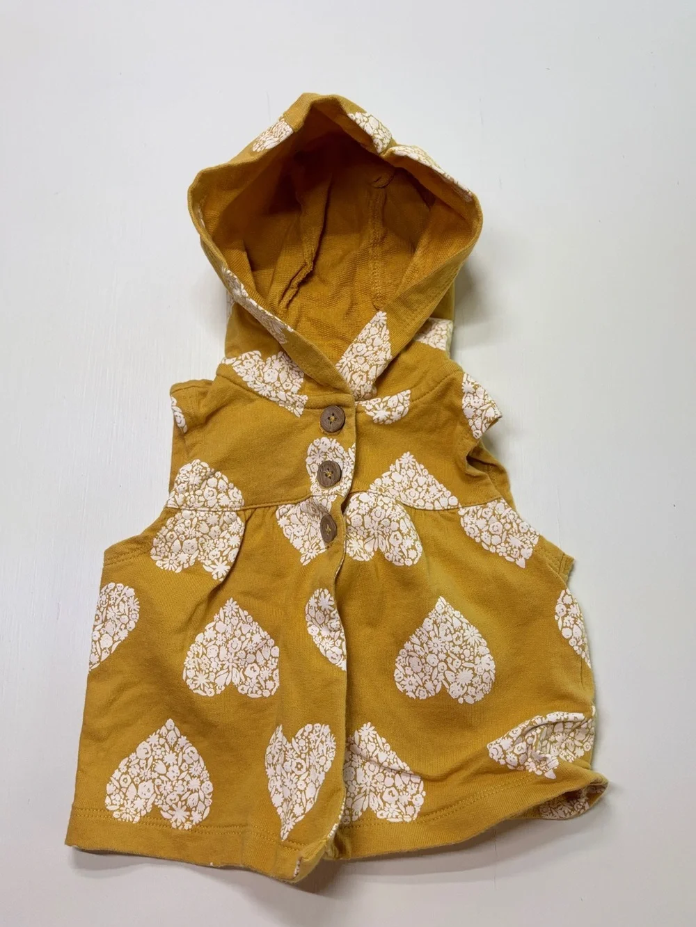 Carter’s Baby Hooded Romper Mustard Yellow Heart Print 9M